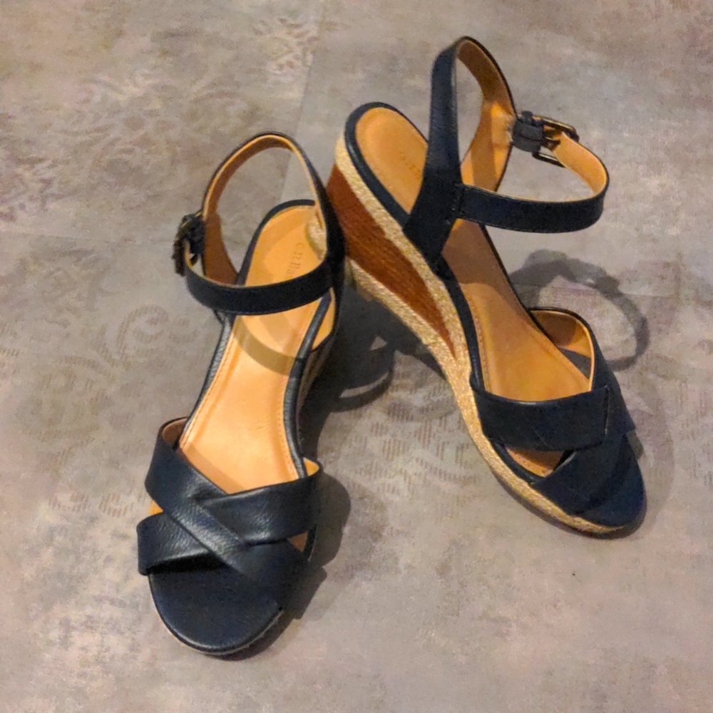 Navy Bass Wedge espadrilles, size 8